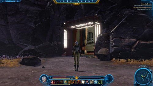 Nie musisz też korzystać ze schodów - po prostu zeskocz na drugi poziom kryjówki (Separatist Hideout - Level 2) - (L07) Security Breach (2) | Smuggler | Star Wars The Old Republic - Star Wars: The Old Republic - poradnik do gry