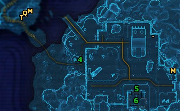 Następnie przejdź przez płyciznę i wejdź na plażę, a potem odnajdź w [4] prowadzące do miasta schody - (L06) Victims of War | Ord Mantell | Star Wars The Old Republic - Star Wars: The Old Republic - poradnik do gry