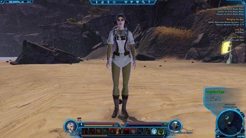 Przejdź przez płyciznę i wejdź na plażę, a potem odnajdź w [2] prowadzące do miasta schody - (L04) The Untold Story | Ord Mantell | Star Wars The Old Republic - Star Wars: The Old Republic - poradnik do gry