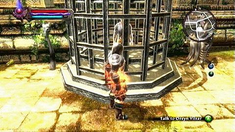 Zabierz leżący przy mięsie medalion, a następnie porozmawiaj z uwięzionym w klatce Oreyn Vilsar M4(6) - Kingdoms of Amalur Reckoning: Lorca-Rane - solucja, opis przejścia - Kingdoms of Amalur: Reckoning - poradnik do gry