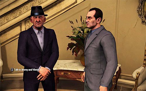 Wyjdź z biblioteki i odszukaj zaprzyjaźnionych gangsterów stojących przy schodach na parterze - On The Hunt | Opis przejścia The Darkness II - The Darkness II - poradnik do gry