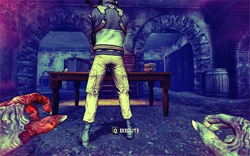 Dopiero teraz powróć do pierwszego wartownika (tego stojącego przy stole) i wykonaj na nim egzekucję - Rat in a Maze (2) | Opis przejścia The Darkness II - The Darkness II - poradnik do gry