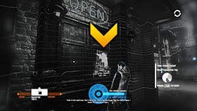 Po lewej stronie ulicy zobaczysz neon OPEN, a na drzwiach pod nim kolejny plakat z propagandą - Rozdział 12- Downzone | Kampania w Syndicate - Syndicate - singleplayer - poradnik do gry