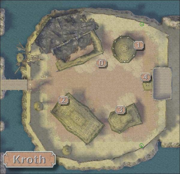 (0) Przy ognisku siedzi kapitan fortu - Tarsh - który poleca udać się do wioski Droogów i ujarzmić buntowników (misja 17) - 18. Okolice Fortu Kroth | Dungeon Siege - Dungeon Siege - poradnik do gry