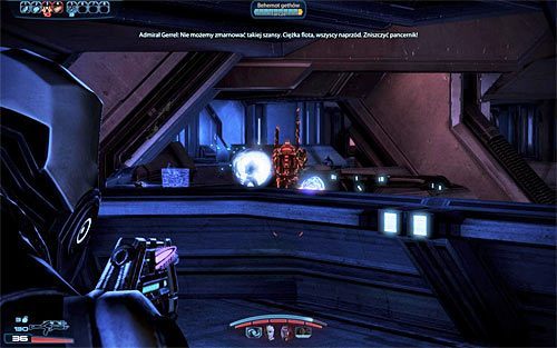 Ignoruj słyszane w tle komunikaty quarian, bo nie musisz się śpieszyć z opuszczeniem jednostki latającej gethów - Mass Effect 3: Priorytet, Pancernik gethów - solucja, opis przejścia - Mass Effect 3 - poradnik do gry