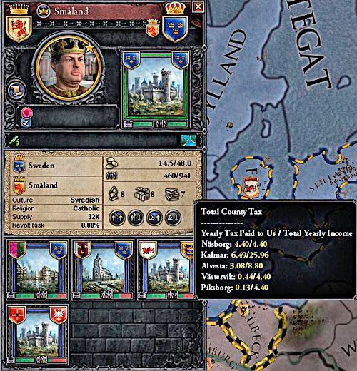 Tylko niewielki procent zysków dociera do króla - resztę otrzymują pośrednicy. - Podstawy ekonomii w grze | Ekonomia w Crusader Kings II - Crusader Kings II - poradnik do gry