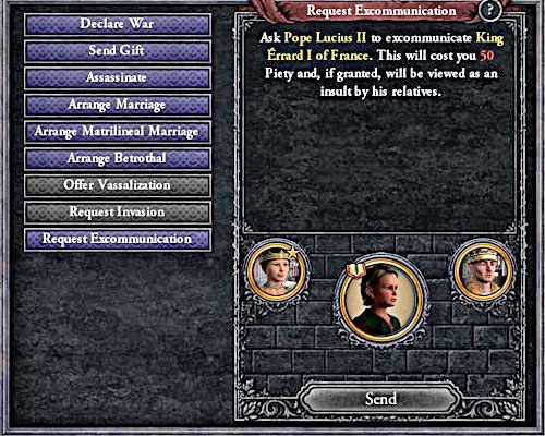 Ekskomunikowane mogą być tylko osoby, które są dorosłymi członkami Kościoła. - Jak wypowiedzieć wojnę? | Militaria w Crusader Kings II - Crusader Kings II - poradnik do gry