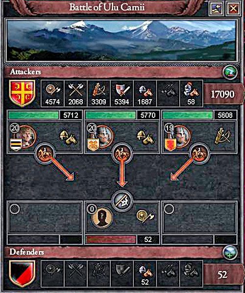 Obrońca otrzymuje premię do morale, jeśli walczy na górzystym terenie, a agresor dostaje karę, jeśli przekroczył rzekę. - Armia i walka | Militaria w Crusader Kings II - Crusader Kings II - poradnik do gry