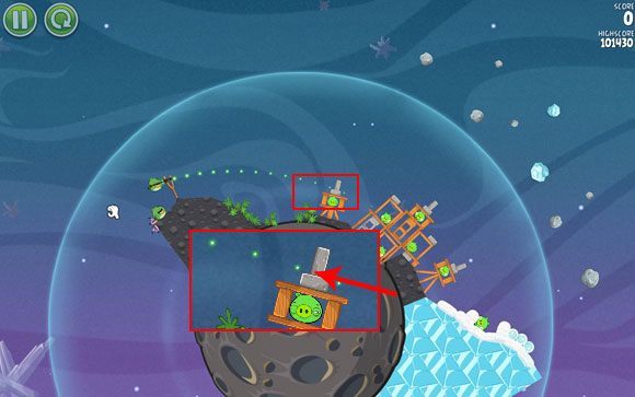 Wyceluj pierwszego ptaka w oznaczony pionowy klocek (tuż nad poziomym) - Level 2 - 26 | Cold Cuts | Angry Birds Space - Angry Birds Space - poradnik do gry