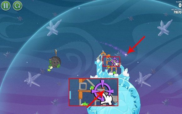 Bardzo prosty poziom, lecz i również mogący przysporzyć troszkę kłopotów - Level 2 - 9, 10 | Cold Cuts | Angry Birds Space - Angry Birds Space - poradnik do gry