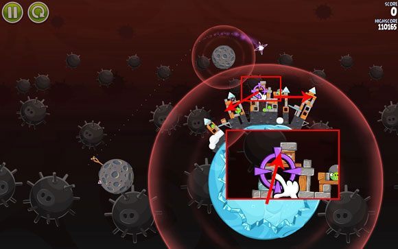 Po tym jak ptak wyleci z pola grawitacyjnego następuje najtrudniejsza część - Level 3-2 | Danger Zone | Angry Birds Space - Angry Birds Space - poradnik do gry