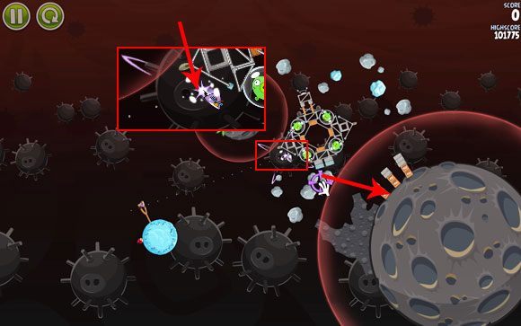 Wyceluj ptaka w stronę oznaczonej miny - mniej więcej w nozdrza świni - Level 3-6 | Danger Zone | Angry Birds Space - Angry Birds Space - poradnik do gry