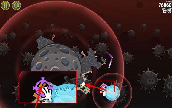 W najlepszym przypadku pozbędziesz się wszystkich prosiaków, jeśli tak zaś się nie stanie to musisz użyć drugiego ptaka - Level 3-14 | Danger Zone | Angry Birds Space - Angry Birds Space - poradnik do gry