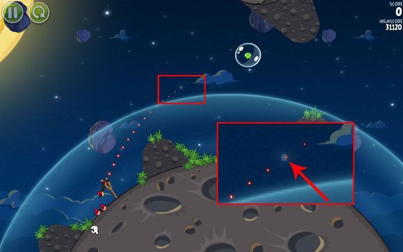 Trzy gwiazdki możesz bardzo łatwo zdobyć wykorzystując tylko jednego ptaka - Level 1 - 6 | Pig Bang | Angry Birds Space - Angry Birds Space - poradnik do gry