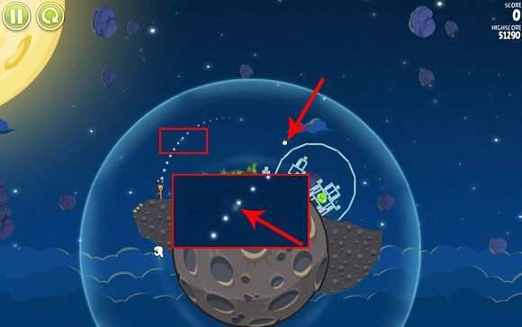 Oddal maksymalnie ekran i skieruj tor lotu przez zaznaczoną powyżej gwiazdę - Level 1 - 8 | Pig Bang | Angry Birds Space - Angry Birds Space - poradnik do gry