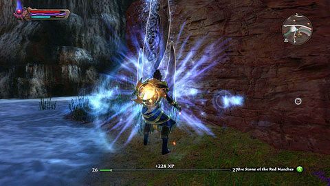 Trzecie nagranie znajduje się na dnie głębokiego kanionu, zaraz przed wejściem do Galette Tunnels M1(4) - The Red Marches | Kamienie Lorestone w Kingdoms of Amalur Reckoning - Kingdoms of Amalur: Reckoning - poradnik do gry