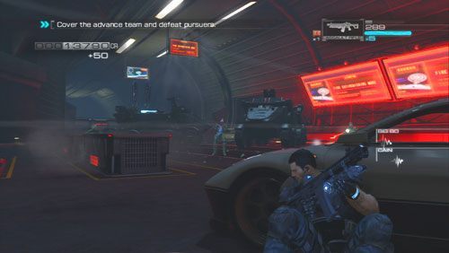 Naszymi przeciwnikami będą zielone modele wspierane przez robota artylerie [2] - Rozdział 3 Bad Ground (1) | Opis przejścia Binary Domain - Binary Domain - poradnik do gry