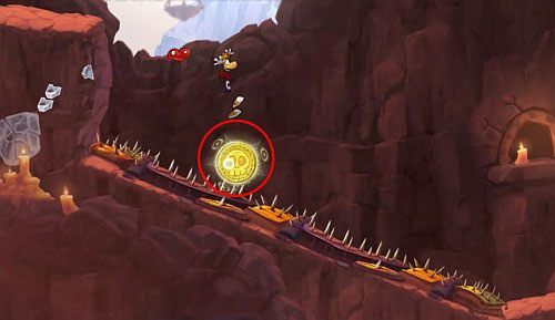 Za drzwiami pod liną znajdziesz LK i L - Ale w koło są Golemy (300); Świątynia Cwanych Skrzyń; Humorzaste Chmury | Mistyczny Szczyt - Rayman Origins - poradnik do gry