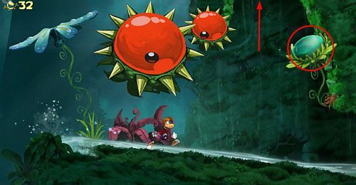 Przed drzwiami z okiem zniszcz Żalumek - Ciągle płynie (300 L, 1:20) | Świątynia Łaskotek | Rayman Origins - Rayman Origins - poradnik do gry