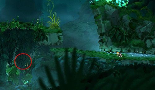 Za drzwiami, szybując na dół zbieraj jak najwięcej L - Ciągle płynie (300 L, 1:20) | Świątynia Łaskotek | Rayman Origins - Rayman Origins - poradnik do gry