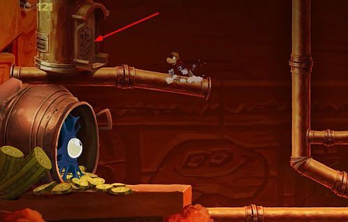 Idąc dalej w prawo, zostaniesz skurczony, a kawałek dalej znajdziesz LK i 10 L - Smocza zupa (300 L, 2:25) | Słodkie Jeziora | Rayman Origins - Rayman Origins - poradnik do gry