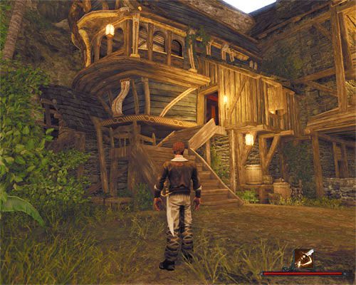 Do gorzelni dostaniesz się zewnętrznymi schodami. - Rozprosz Alistera | Zadania - Tacarigua | Risen 2 Mroczne Wody - Risen 2: Mroczne wody - poradnik do gry
