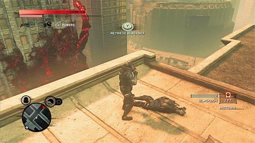 Ciało możesz odnaleźć na dachu budynku - Czerwona strefa (Red Zone) (1) | Sekrety w Prototype 2 - Prototype 2 - poradnik do gry