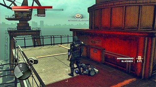 Ciało możesz odnaleźć na balkoniku jednego z dźwigów znajdujących się w porcie - Żółta strefa (Yellow Zone) | Sekrety w Prototype 2 - Prototype 2 - poradnik do gry