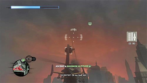 Doleć do bazy znajdującej się w lokacji [522, 438], a po otrzymaniu uaktualnionych wytycznych zacznij wznosić się (prawy trigger), kierując się w stronę wskazanego przez grę punktu w lokacji [563, 264] (powyższy screen) - 12 - Operation - Clockwork (1) | Misje Blacknet w Prototype 2 - Prototype 2 - poradnik do gry