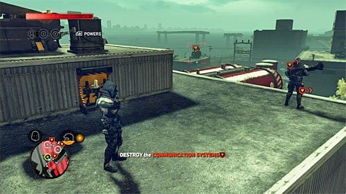 Do zniszczenia są trzy urządzenia znajdujące się w lokacjach [132, 1334], [135, 1288] i [99, 1288], przy czym pierwszym krokiem jest przedostanie się do wnętrza bazy - 10 - The Mad Scientist | Główny wątek fabularny Prototype 2 - Prototype 2 - poradnik do gry