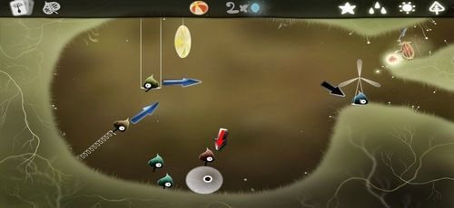 Pierwsze, co robimy, to wymieniamy z ludzikiem piłkę za oko (czerwona strzałka), a następnie klikamy wszystkich pozostałych, by zdobyć [KARTA nr 95] - Etap szósty - symbole żywiołów (1) | Opis przejścia - Botanicula - Botanicula - poradnik do gry