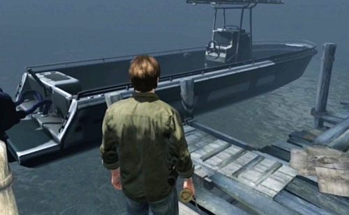 Po lewej stronie jest zejście na podest, na końcu którego czeka łódka - Misja główna - droga do łódki | Silent Hill cz.4 | Silent Hill Downpour - Silent Hill: Downpour - poradnik do gry