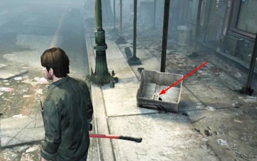 Trochę wcześniej (na lewo patrząc na klatkę), w kartonie znajdziesz Four (misja poboczna: Shadow Play) - Misje poboczne (2) | Silent Hill cz.4 | Silent Hill Downpour - Silent Hill: Downpour - poradnik do gry