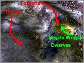 Poczekaj tu chwilę, to zaatakuje cię wróg - górną drogą będzie szło 12 zapomnianych (krasnale i łucznicy, a później zbrojni), dołem natomiast - 35 Thralli (krasnale i łucznicy) - Misja 24 - Vengeance - Myth III: Era Wilka - poradnik do gry