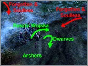 Dobiegniesz wprost na pierwszy patrol wroga - 6 zapomnianych i 4 Soullessy - Misja 23 - Fall Of The Crown - Myth III: Era Wilka - poradnik do gry
