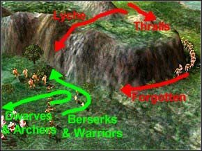 Wybiegnie 12 zapomnianych, rzucaj i strzelaj ile się da, potem cofnij wojsko i cały czas uciekaj - resztą zapomnianych niech zajmą się Berserki i wojownicy - Misja 19 - Children Of Bahlal - Myth III: Era Wilka - poradnik do gry