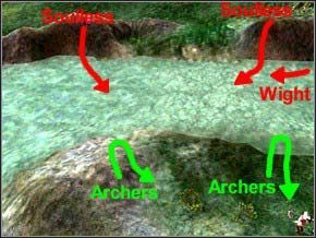 Problemem będą dwie trojki Soullessów, które stoją nad skałami - Misja 19 - Children Of Bahlal - Myth III: Era Wilka - poradnik do gry