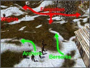 Po lewej będzie się kręcić kilku Wightów - Misja 16 - Refugees - Myth III: Era Wilka - poradnik do gry