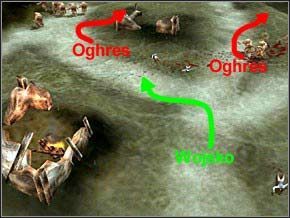 Kolejna zapora to dwa patrole ogrów, jeden liczący czterech osobników, drugi sześciu - Misja 13 - Rod Of The Callieach - Myth III: Era Wilka - poradnik do gry