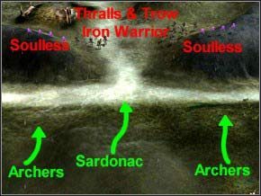 Soullessy - po cztery z każdej strony, wykończ obie grupy łucznikami, uderzając to z lewej, to z prawej - Misja 13 - Rod Of The Callieach - Myth III: Era Wilka - poradnik do gry