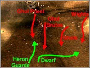 Z lewej wybiegną trzy pary Gholi, z czego jedna składająca się z większych - Misja 8 - Battle To Myrgard - Myth III: Era Wilka - poradnik do gry