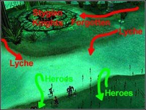 Na początku zabij licza, który wyjdzie z prawej, sposobem już znanym (i nie chodzi mi tu o zaklęcie Myrdreda) - Misja 6 - The Forgotten Lands - Myth III: Era Wilka - poradnik do gry