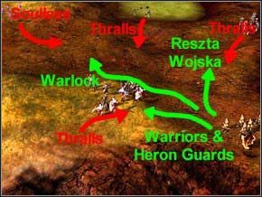 Zanim wejdziesz na drugi most, ustaw wojsko w odpowiednim szyku i poczekaj (tak, poczekaj - goniący cię wrogowie nie dotrą do ciebie w tak krótkim czasie), aż mana się zregeneruje - Misja 5 - Flight From The Dark - Myth III: Era Wilka - poradnik do gry