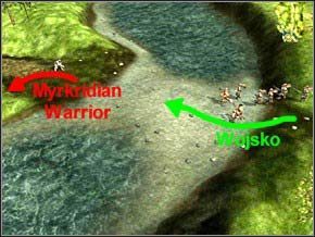Przejdziesz na wyspę drugim przejściem, zacznij gonić jednego Myrkridian Warrior - Misja 3 - Journey To Llancarfan - Myth III: Era Wilka - poradnik do gry