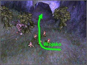 Dotrzesz do wejścia do gniazda, z charakterystyczną skórą powieszoną przy wejściu - Misja 2 - The Nest - Myth III: Era Wilka - poradnik do gry