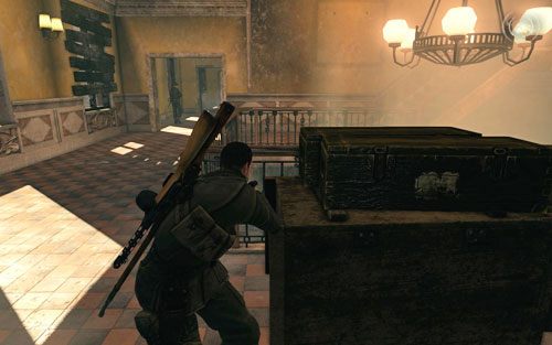 Wyjdź po schodach na wyższe piętro - natrafisz tam na kolejnego patrolującego Niemca - Misja 4 - Opernplatz (1) | Opis przejścia Sniper Elite V2 - Sniper Elite V2 - poradnik do gry