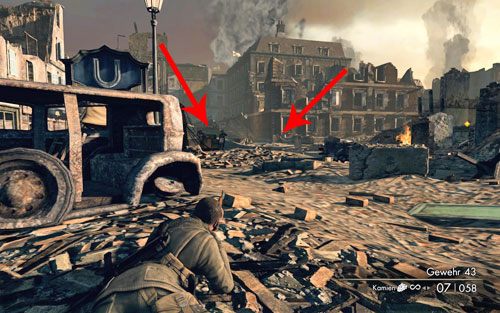 Na skrzyżowaniu zauważysz kolejnych trzech Niemców - Misja 10 - Brama Brandenburska (1) | Opis przejścia Sniper Elite V2 - Sniper Elite V2 - poradnik do gry