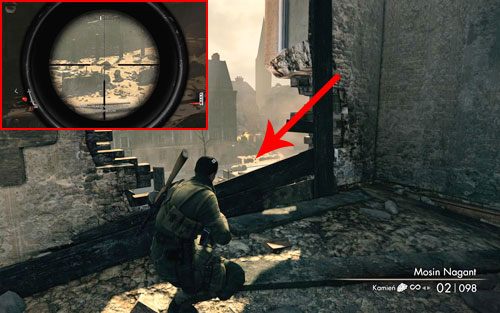Butelka stoi na murku tuż przed miejscem, gdzie następują egzekucja [#3] - Misja 4 | Butelki i Sztaby złota w Sniper Elite V2 - Sniper Elite V2 - poradnik do gry
