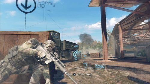 Głównym zagrożeniem w tym starciu są działka ustawione za workami z piskiem - Misja 9 Valiant Hammer (1) | Opis przejścia Ghost Recon - Future Soldier - Tom Clancys Ghost Recon: Future Soldier - poradnik do gry