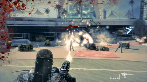 Lugo pojawi się na dachu budynku i Twoim zadaniem jest osłanianie go z pokładowego miniguna - Rozdział XII - The Rooftops - Osłaniaj Lugo | Opis przejścia Spec Ops The Line - Spec Ops: The Line - poradnik do gry